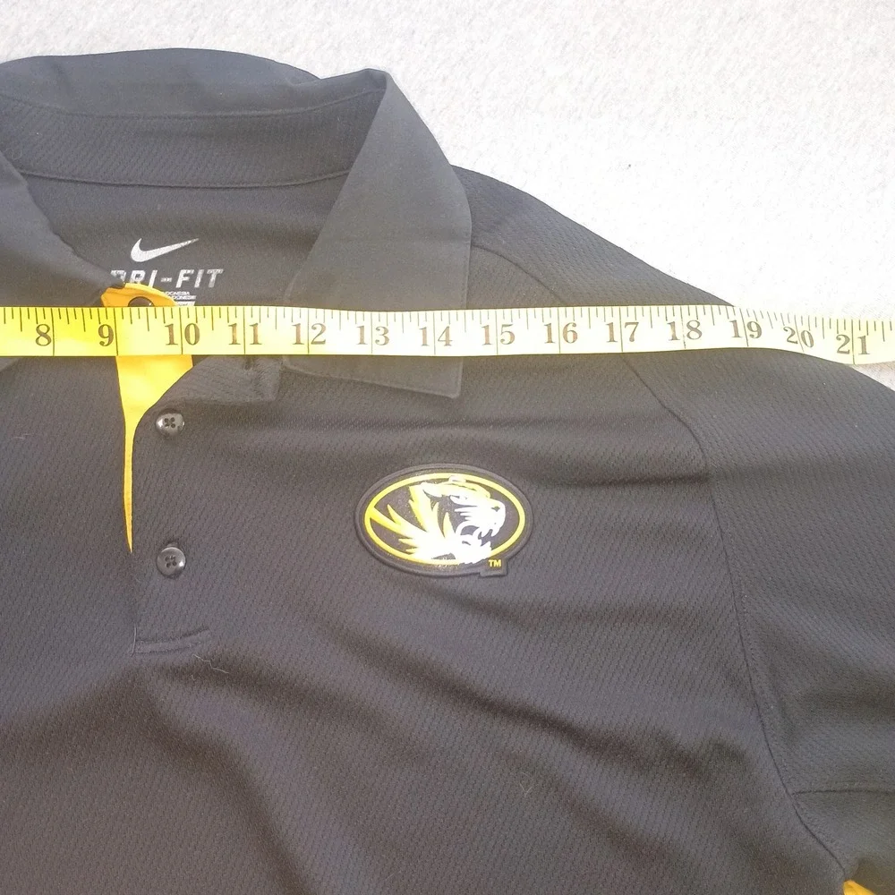 Nike Missouri Tigers Polo Mens Large Black Yellow NCAA Mizzou Dri-Fit 25841X-MO1
